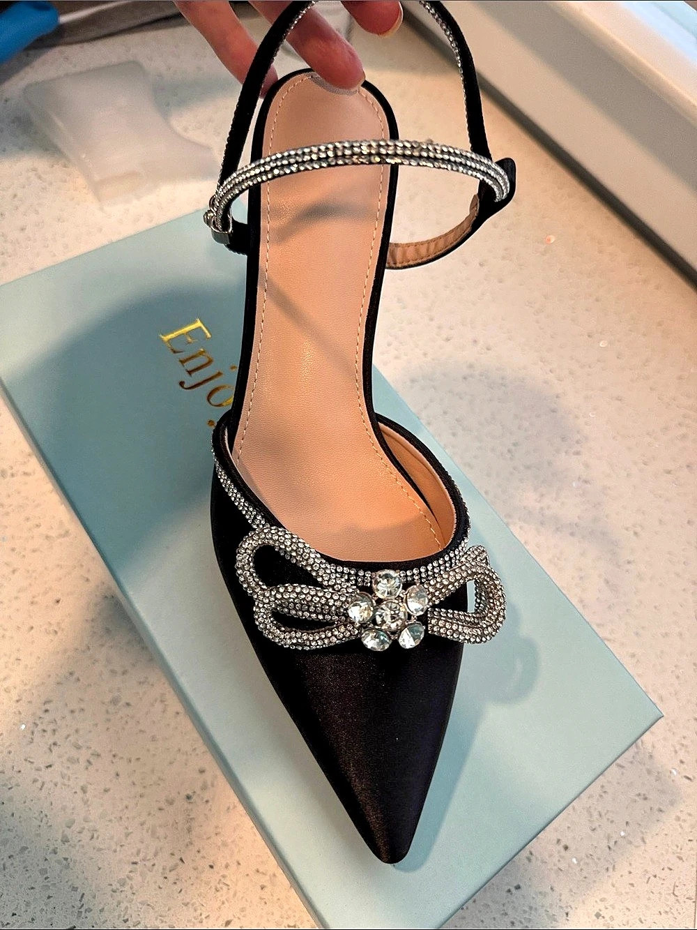Enjoi Susanny Jeweled Slingback Heels in Black US 8.5NWT